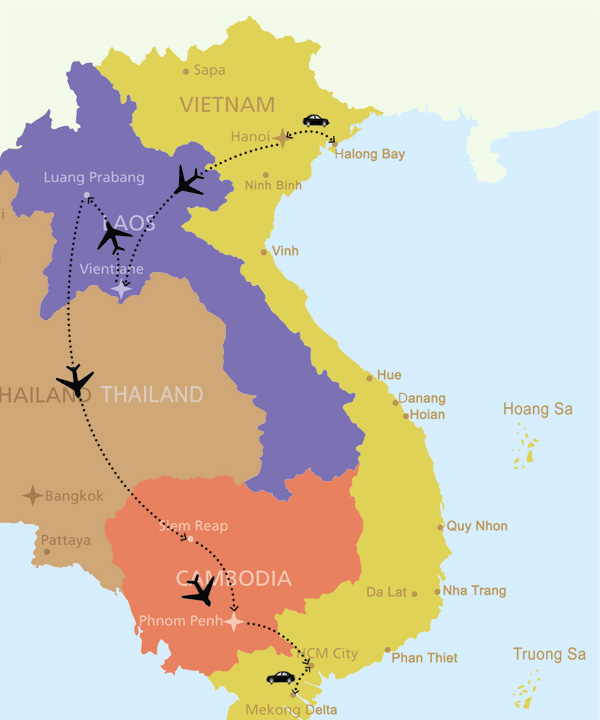 map: Best of Indochina Tour 16 days