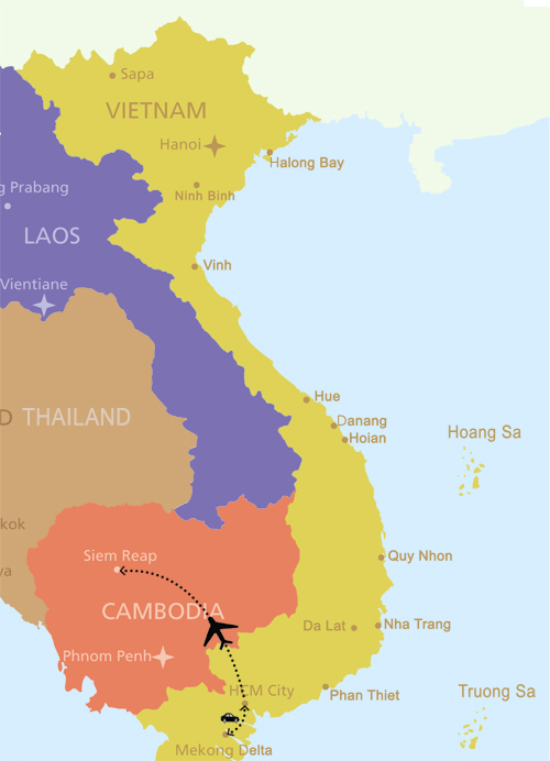 map: Discover Treasures of South Indochina 10days