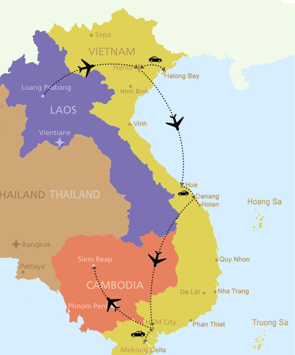 map: World Heritage Sites Discovery and Superb Food and Cultural Immersion in Indochina 16 days