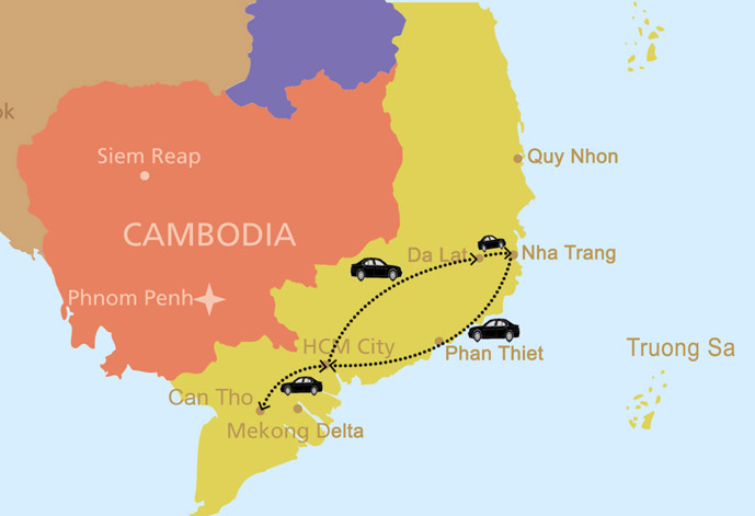 map: Best Of Southern Vietnam packages 10 days